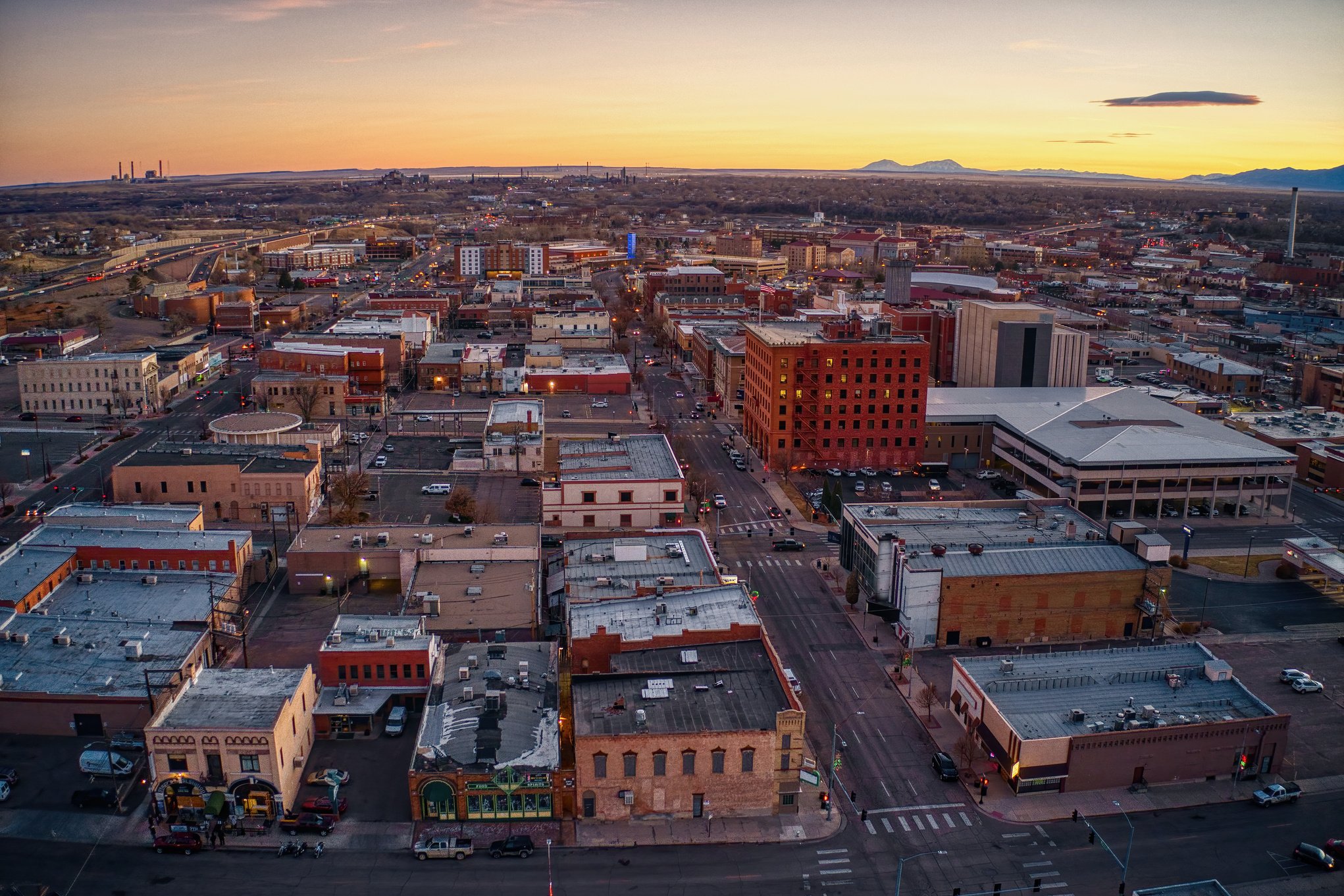 Aerial View of Pueblo, Colorado at Sunset